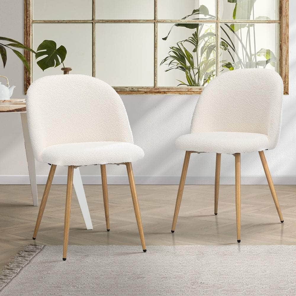 Dining Chairs Upholstered Sherpa Wooden White