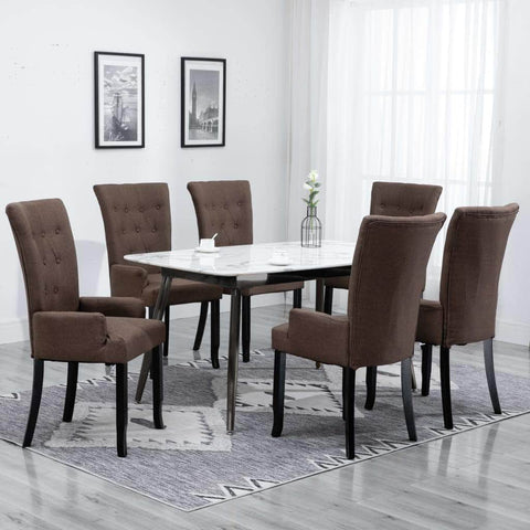 Dining Chairs with Armrests 6 pcs Brown Fabric