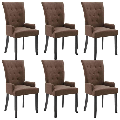 Dining Chairs with Armrests 6 pcs Brown Fabric