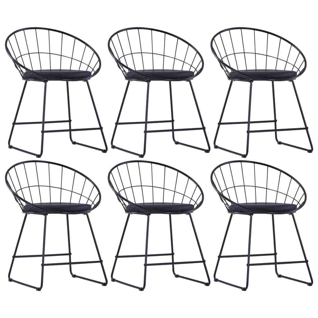 Dining Chairs with Leather Seats 6 pcs Black Steel