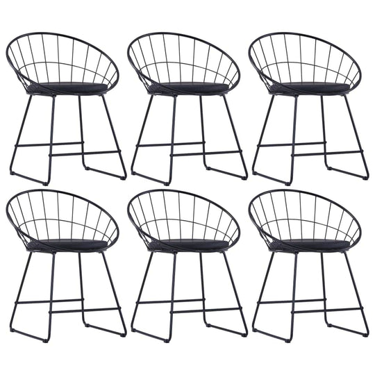 Dining Chairs with Leather Seats 6 pcs Black Steel