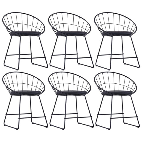 Dining Chairs with Leather Seats 6 pcs Black Steel