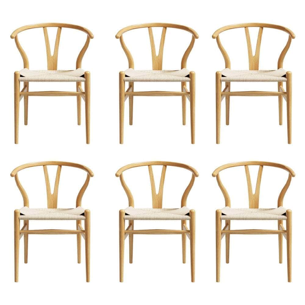 Dining Chairs Wooden Rattan Seat Wishbone Back