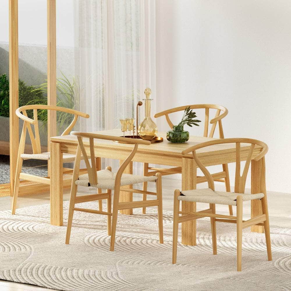 Dining Chairs Wooden Rattan Seat Wishbone Back