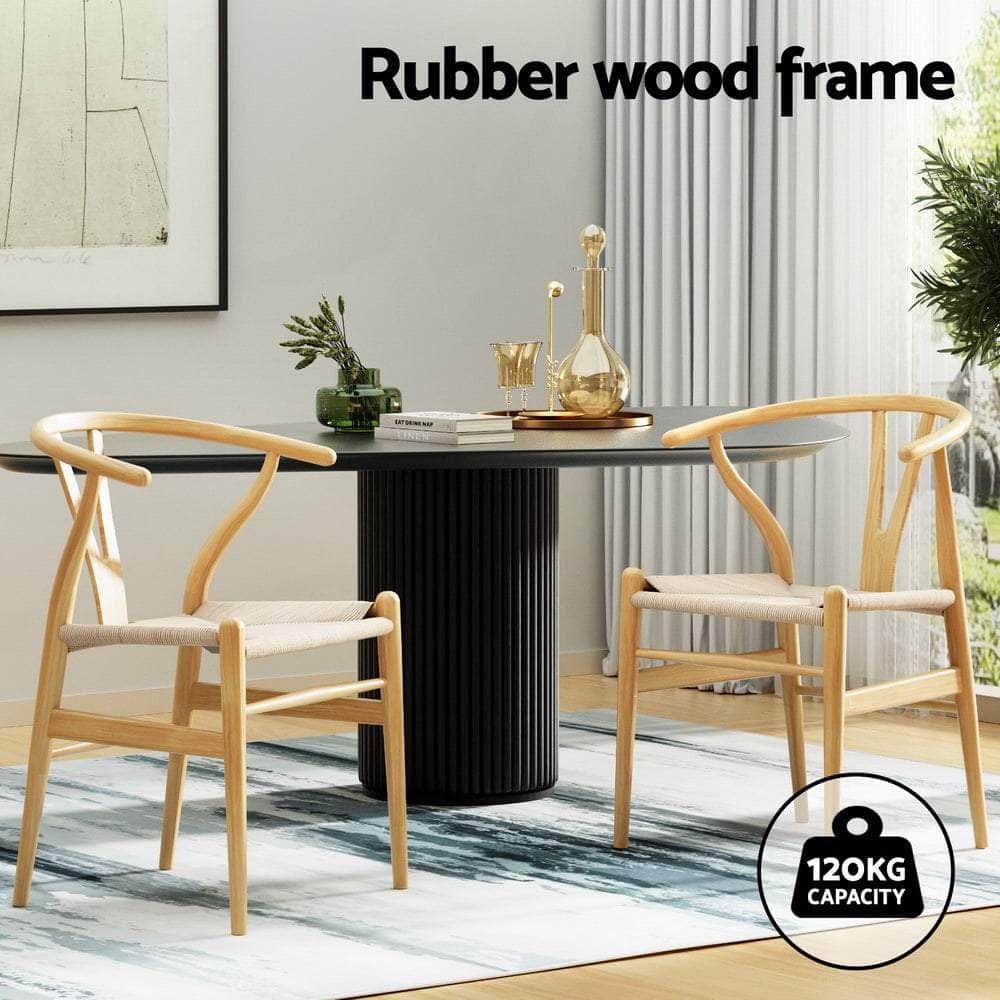 Dining Chairs Wooden Rattan Seat Wishbone Back