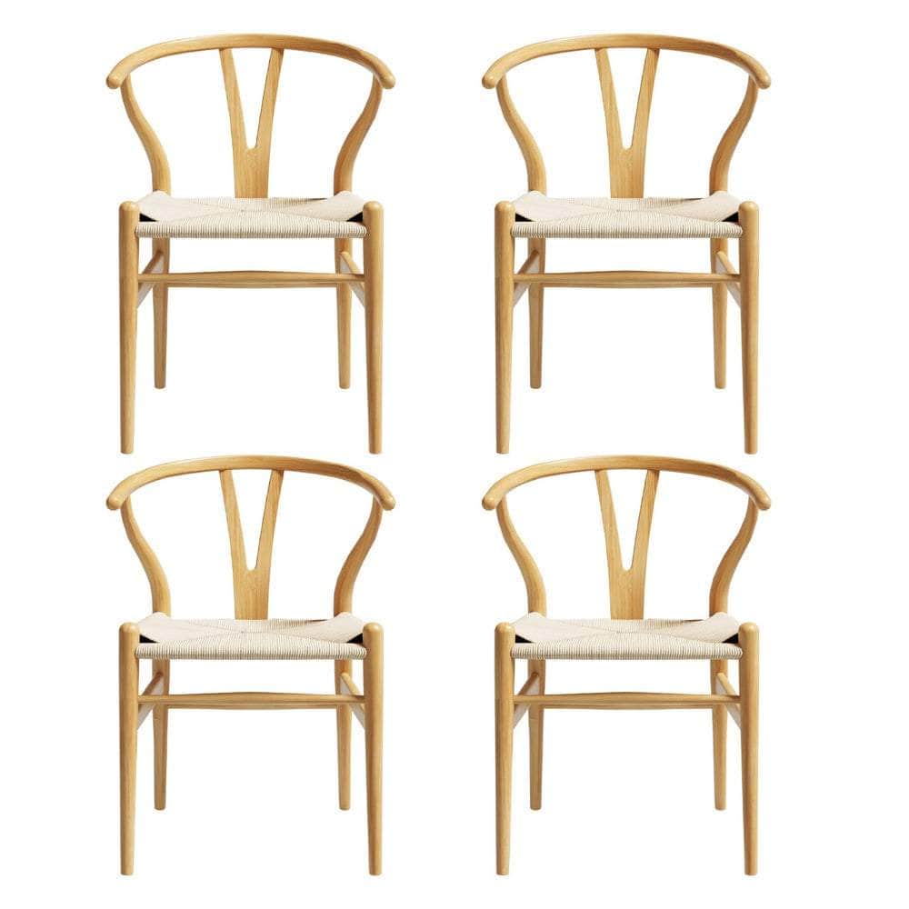 Dining Chairs Wooden Rattan Seat Wishbone Back
