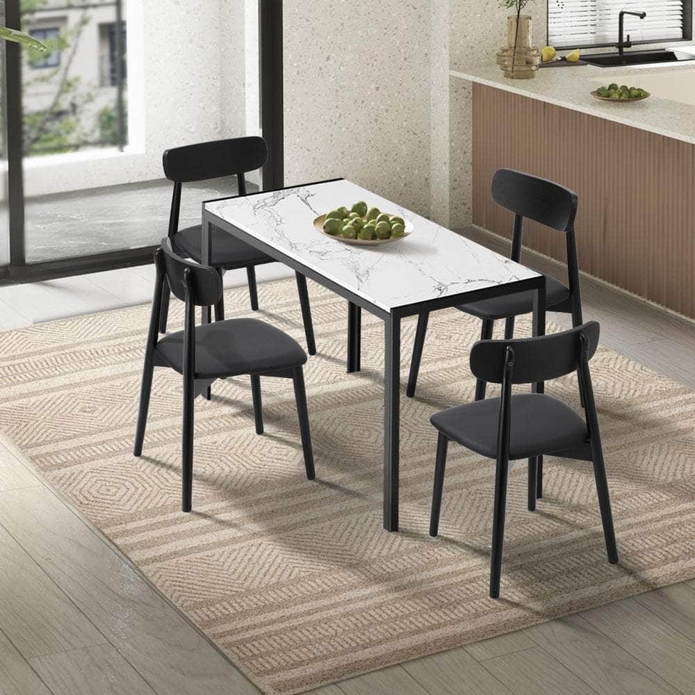 Dining Table 1.2m with 4PCS Wooden PU Leather Chairs White & Black Set