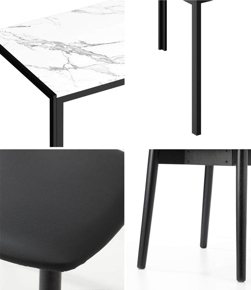 Dining Table 1.2m with 4PCS Wooden PU Leather Chairs White & Black Set