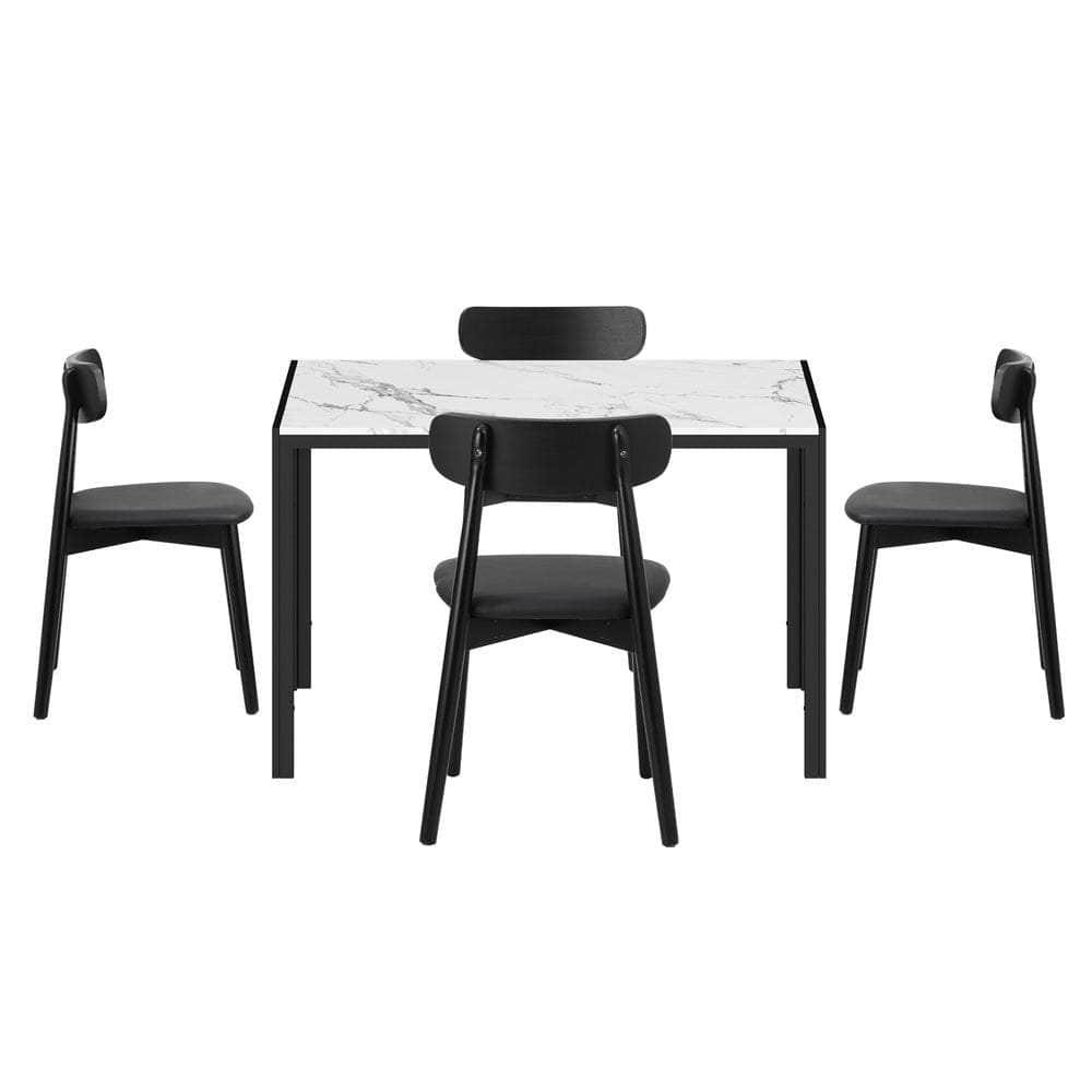 Dining Table 1.2m with 4PCS Wooden PU Leather Chairs White & Black Set