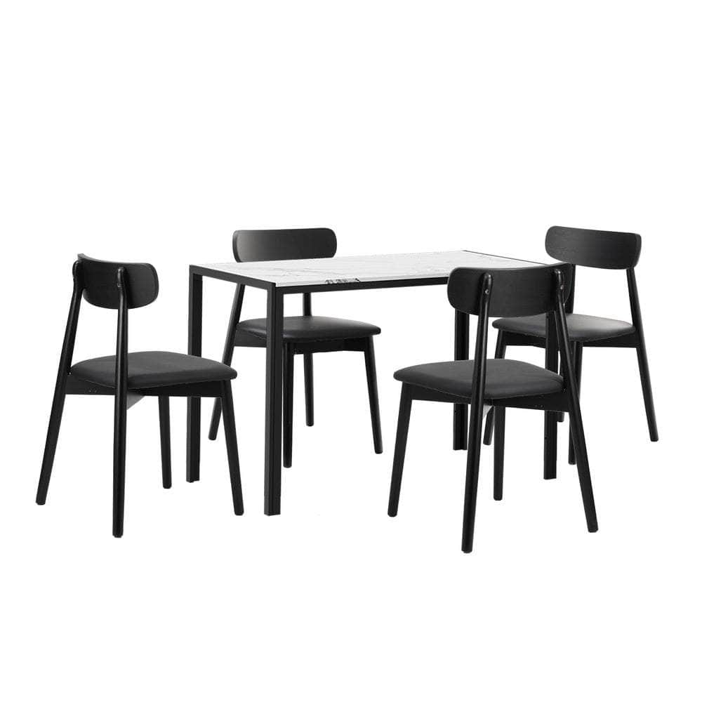 Dining Table 1.2m with 4PCS Wooden PU Leather Chairs White & Black Set