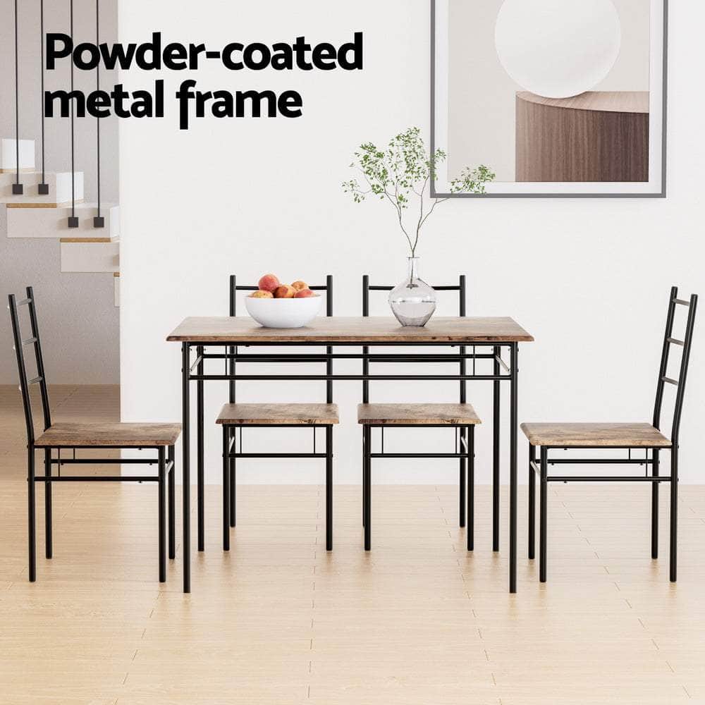 Walnut colour - Dining Table and Chairs Set 5PCS Industrial Wooden Metal Desk Walnut