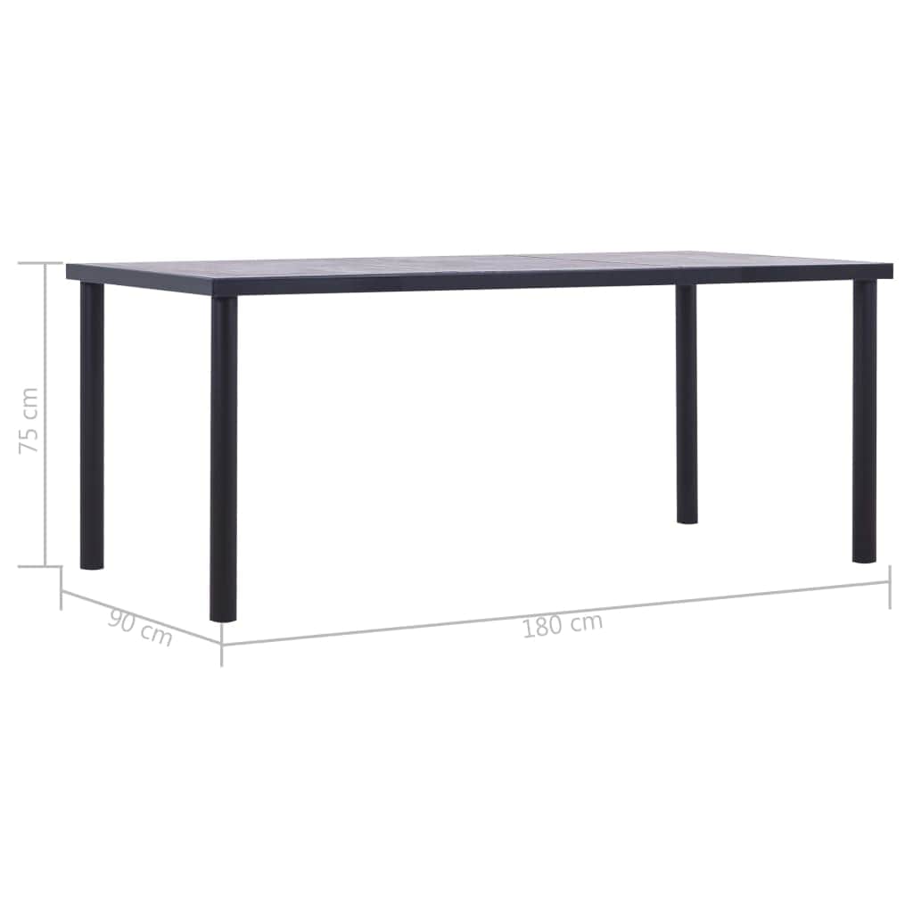 Dining Table Black and Concrete MDF, Grey