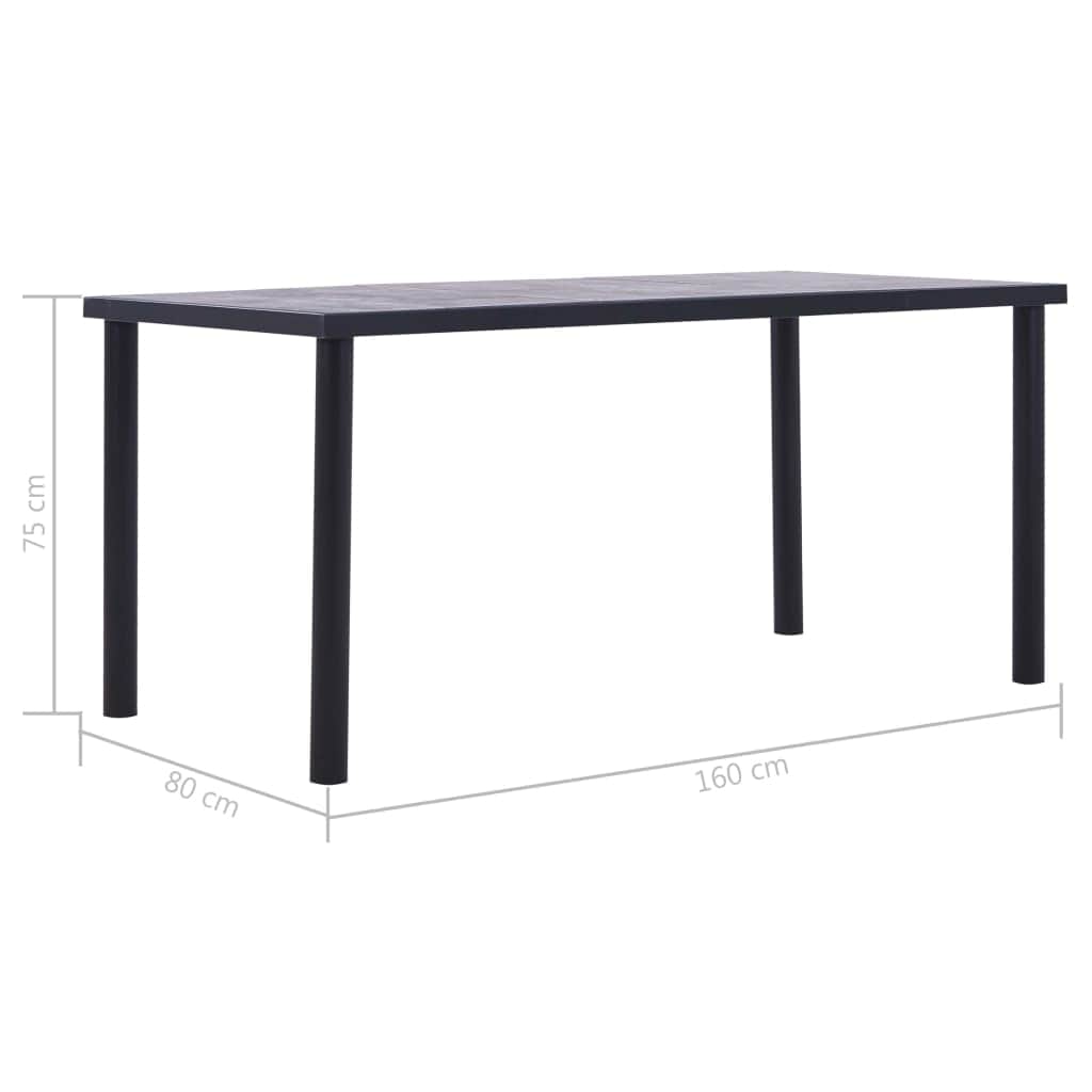 Dining Table Black and Concrete MDF -Grey