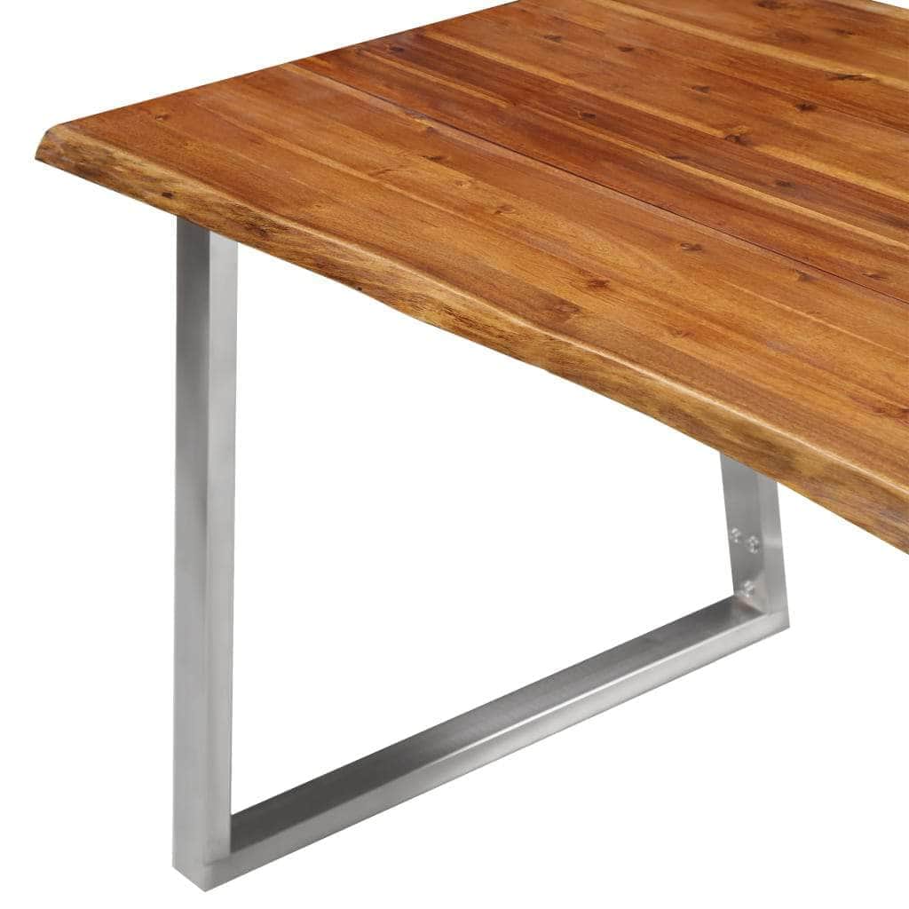 Dining Table Durable Solid Acacia Wood, Steel