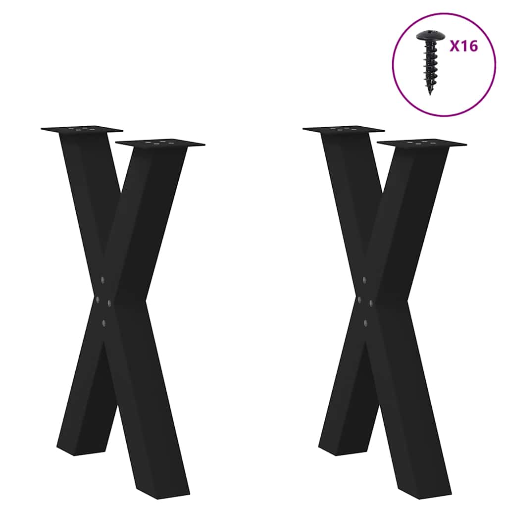Dining Table Legs X-Shaped 2 pcs Black Steel | Black colour