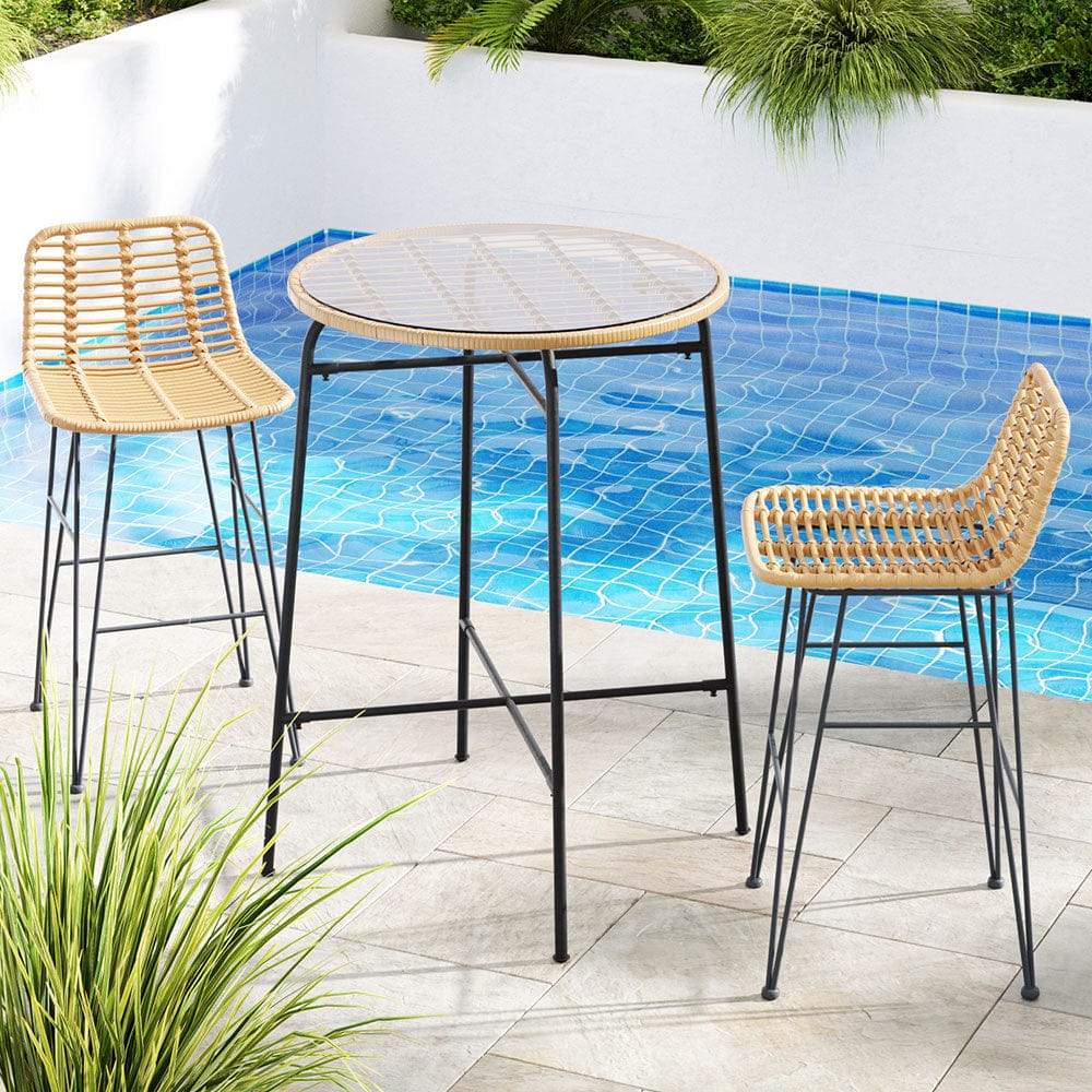 PCS Wicker Outdoor Bar Set with Patio Table and Chairs with Dining