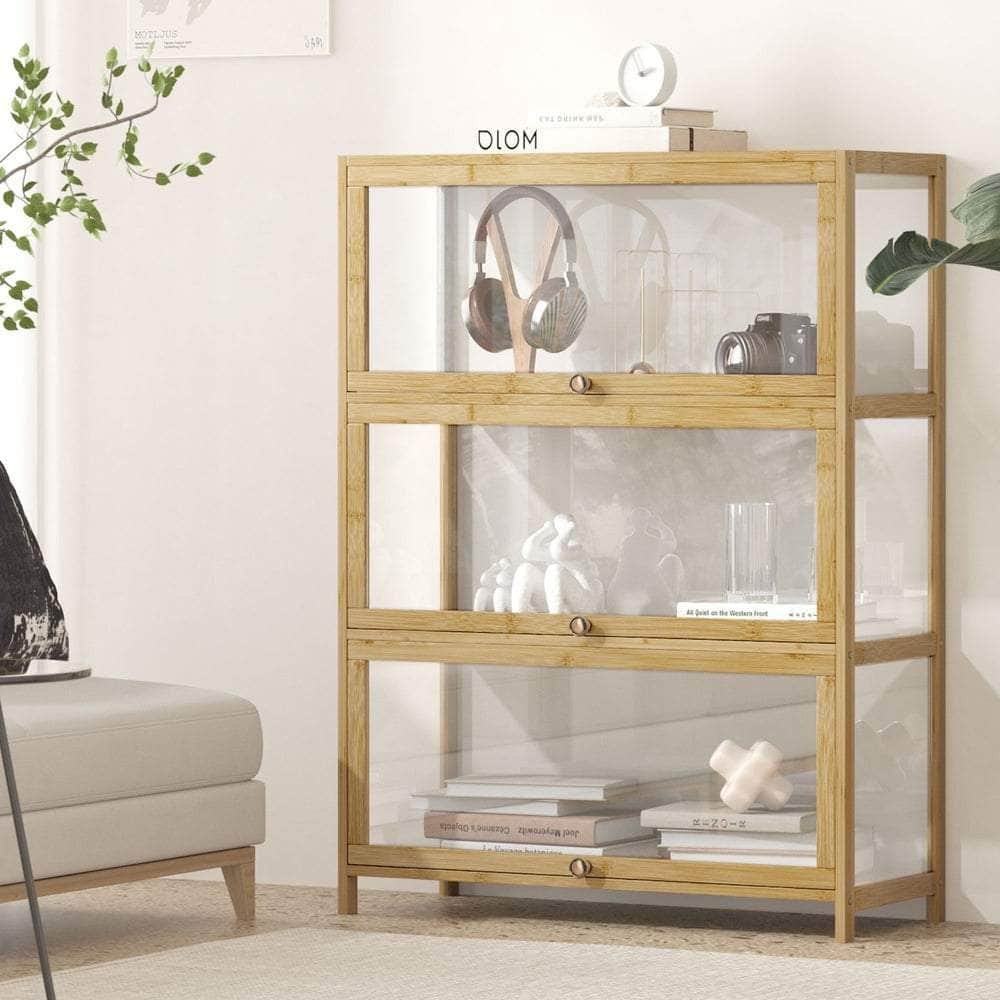 Display Cabinet 3-Tier Shelves Clear Oak