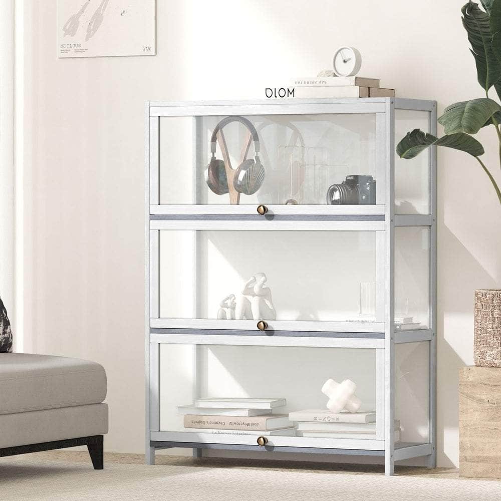 Display Cabinet 3 Tiers Clear Door White