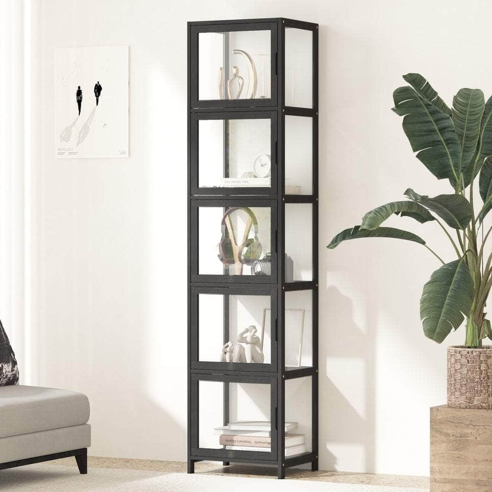 Display Cabinet 5-Tier Slim Storage Shelves Black