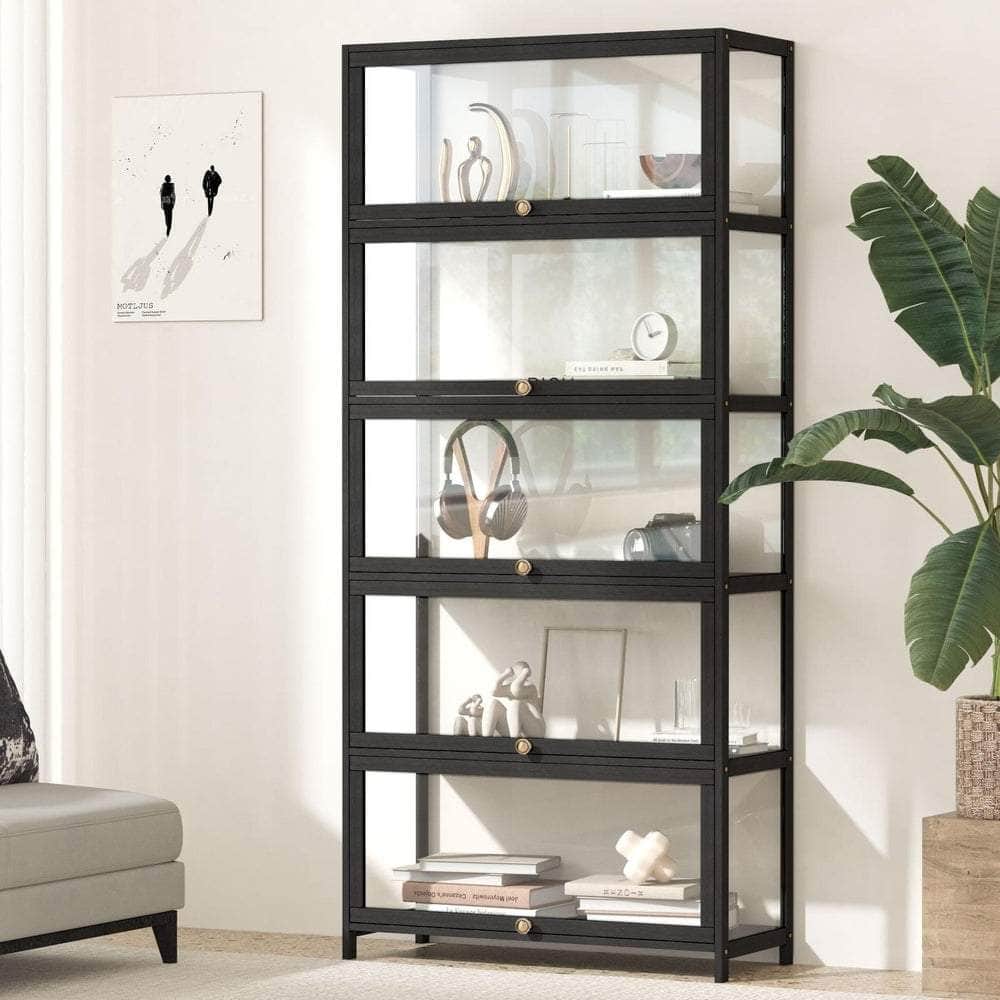 Display Cabinet 5 Tiers Clear Door Black