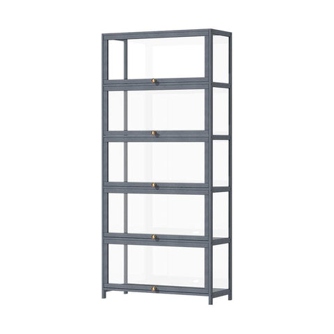 Display Cabinet 5 Tiers Clear Door Grey