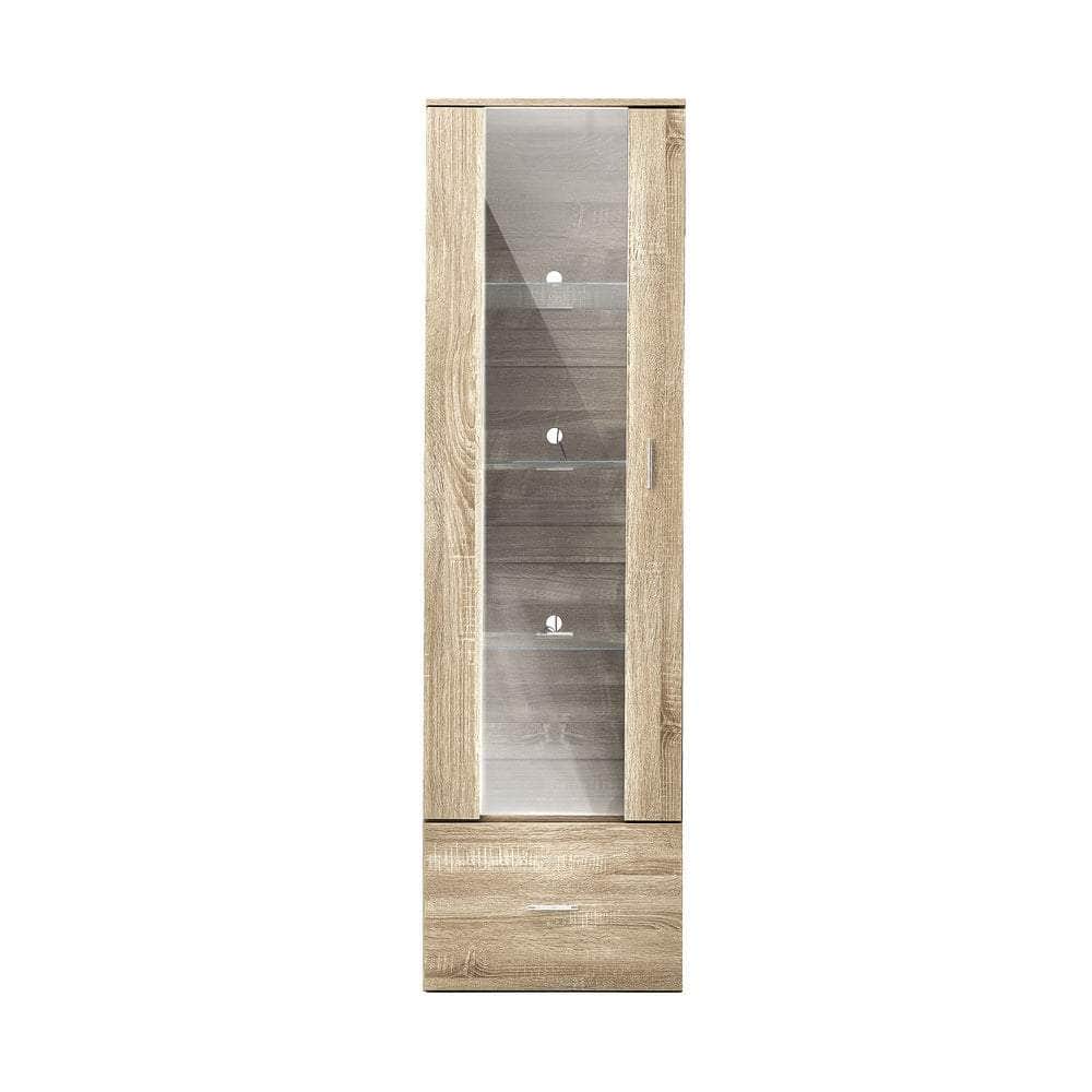 Display Cabinet Buffet Sideboard LED Light High Gloss Door Natural
