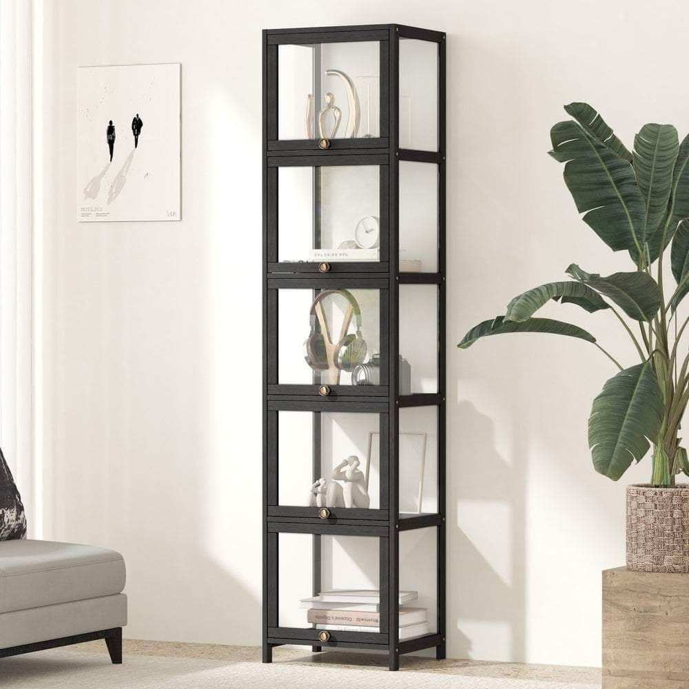 Display Cabinet Slim 5-Tier Clear Black