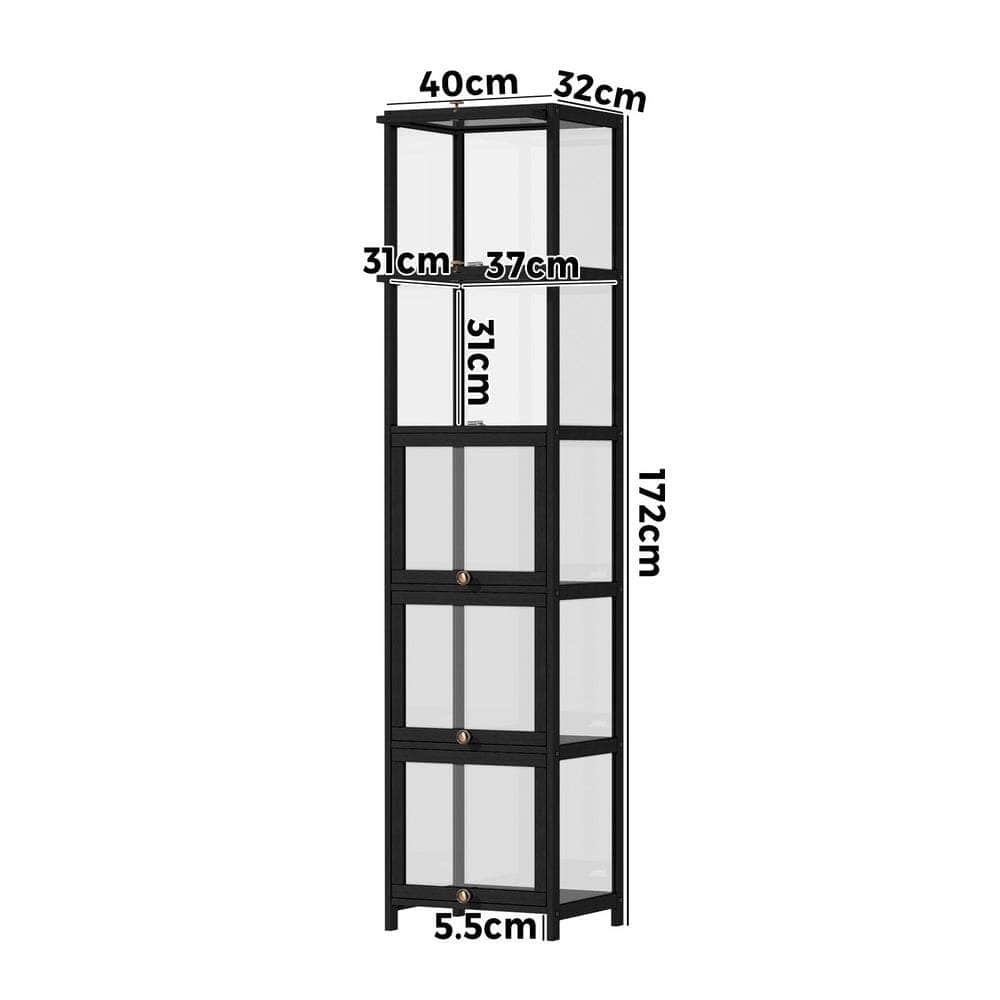 Display Cabinet Slim 5-Tier Clear Black