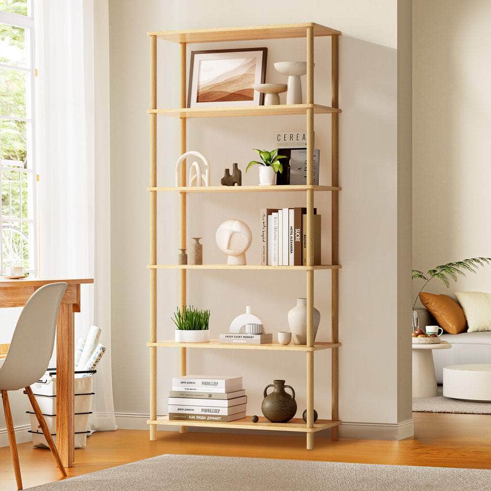 Display Shelf 5 Tier Bookshelf Storage Rack Natural & Black