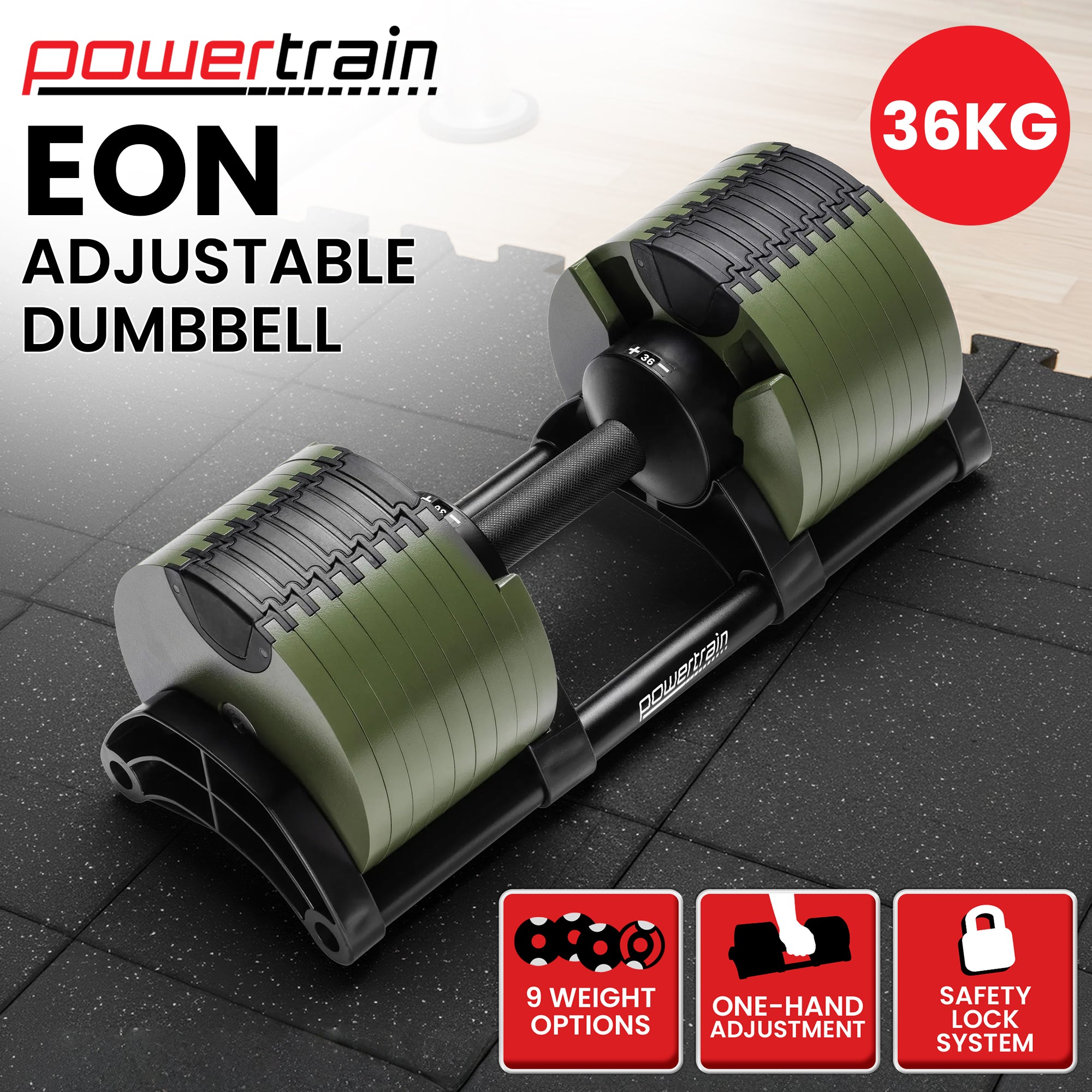36KG Adjustable Dumbbell Set Dial Up Green | Simpledeals