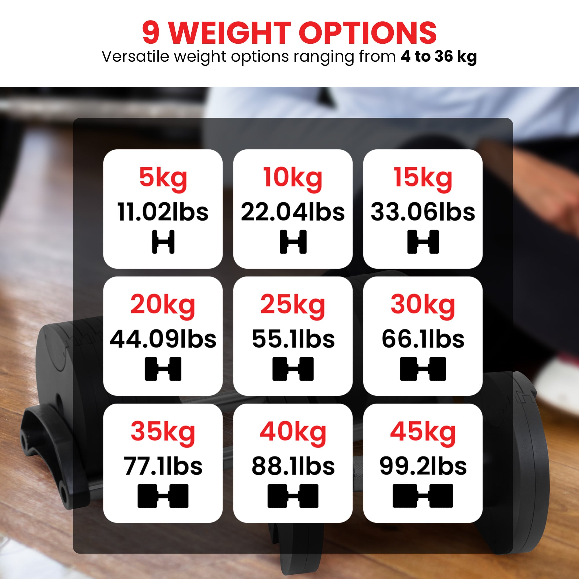 Adjustable Dumbbells 90kg 19.5x19.5x49cm