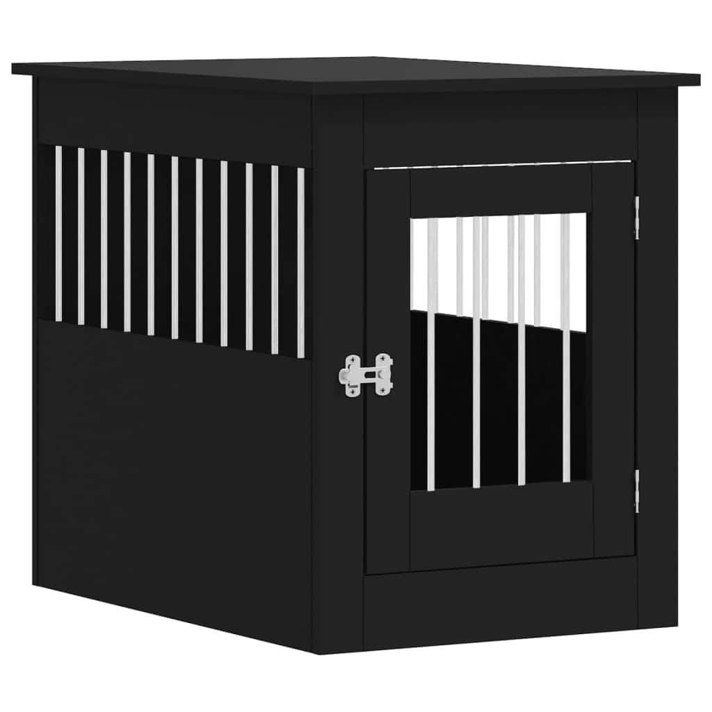 Dog Crate Furniture Engineered Wood Black/White