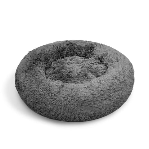 Dog Pet Cat Calming Bed, Plush Round Nest, Dark Grey, 90Cm