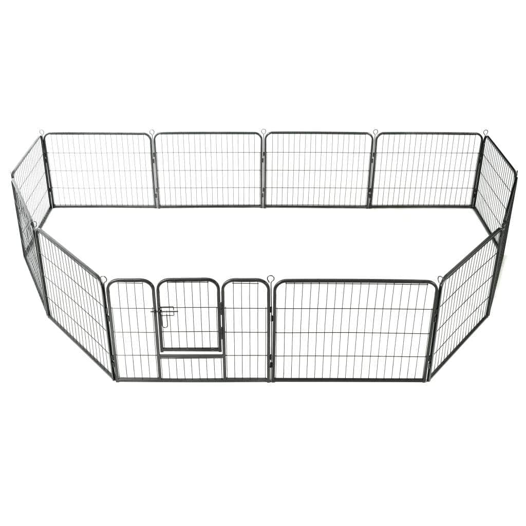 Dog Playpen 12 Panels Steel Black