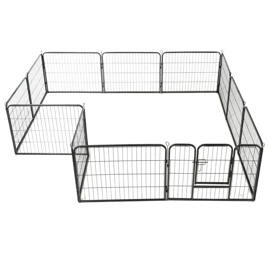 Dog Playpen 12 Panels Steel Black