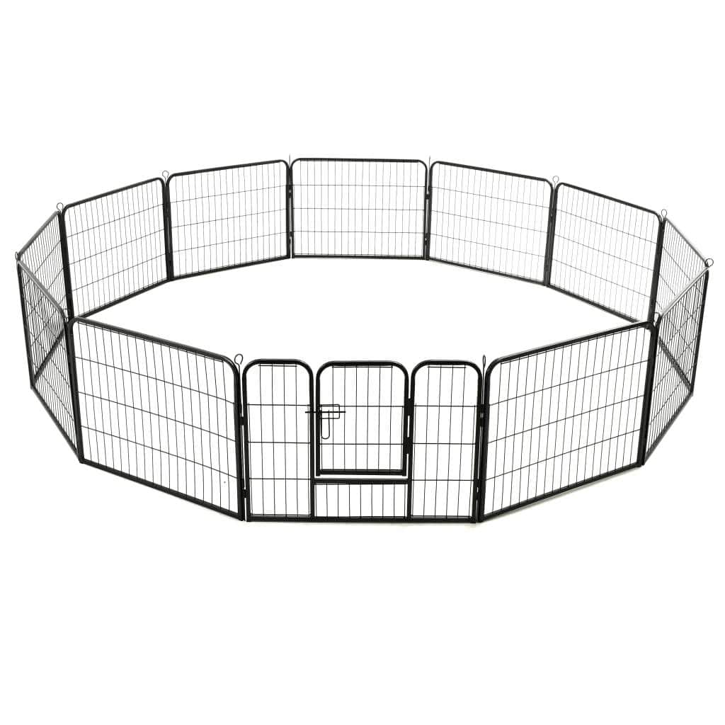 Dog Playpen 12 Panels Steel Black