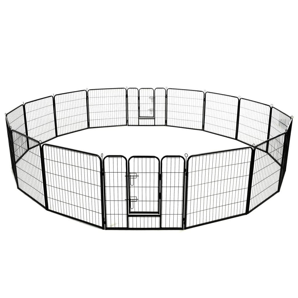 Dog Playpen 16 Panels Steel -Black