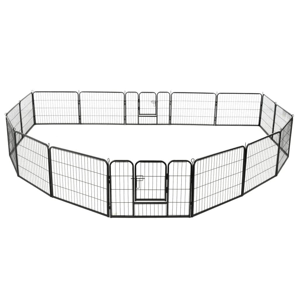Dog Playpen 16 Panels Steel Black