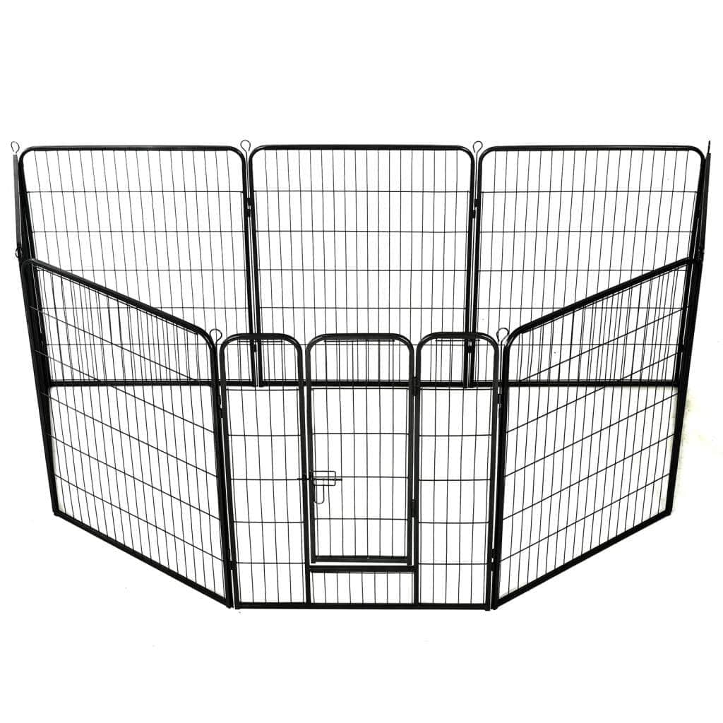 Dog Playpen 8 Panels Steel Black L