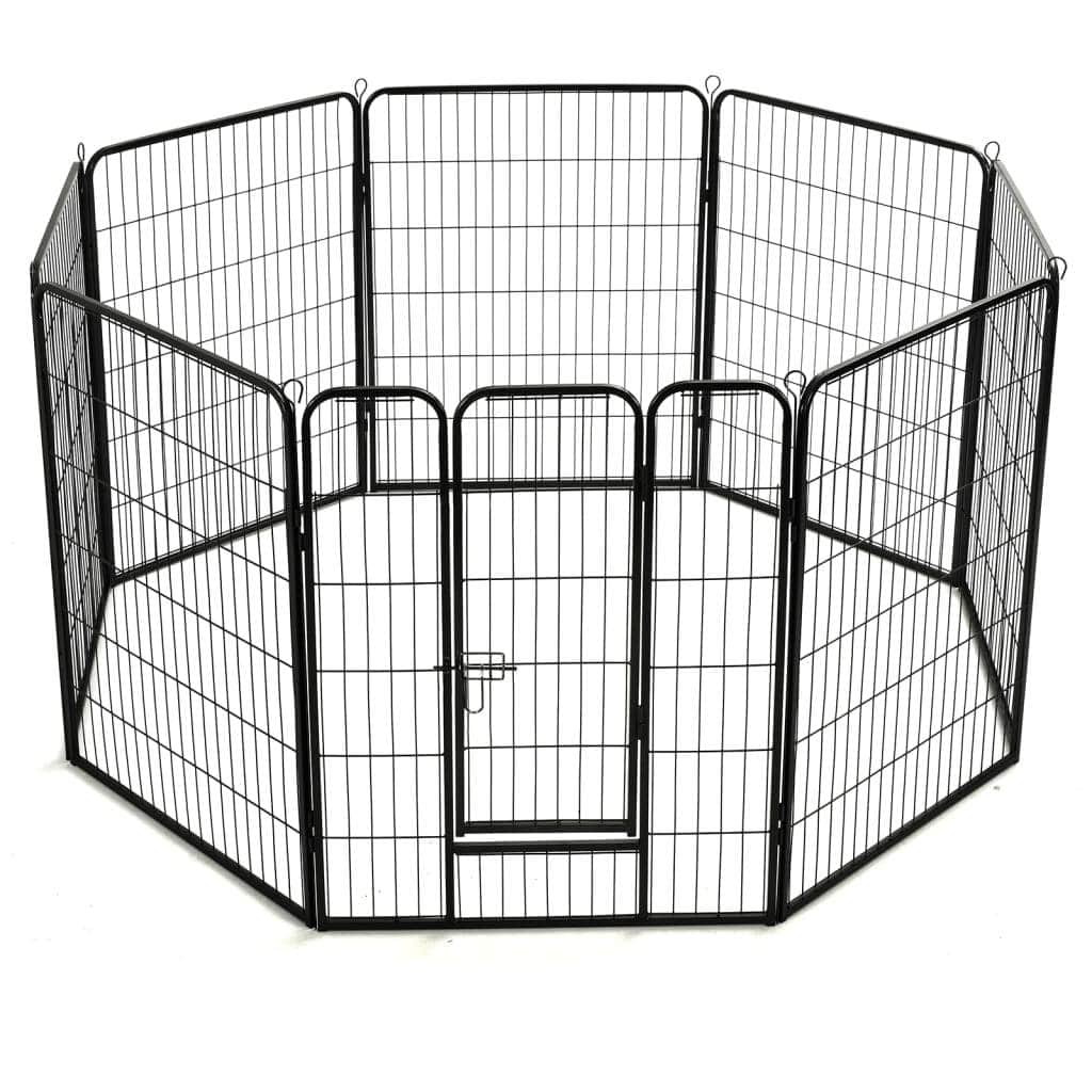Dog Playpen 8 Panels Steel Black L