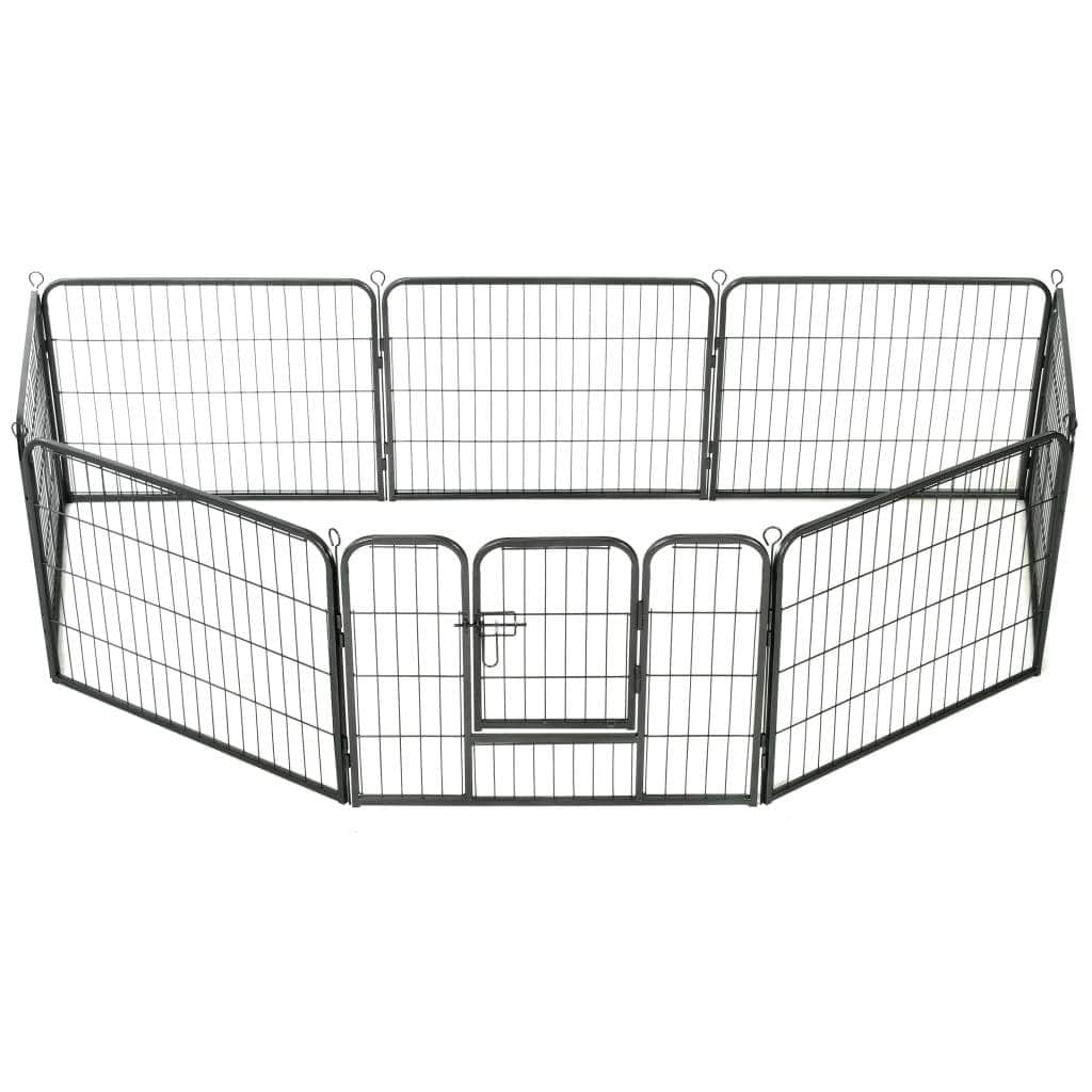 Dog Playpen 8 Panels Steel Black M