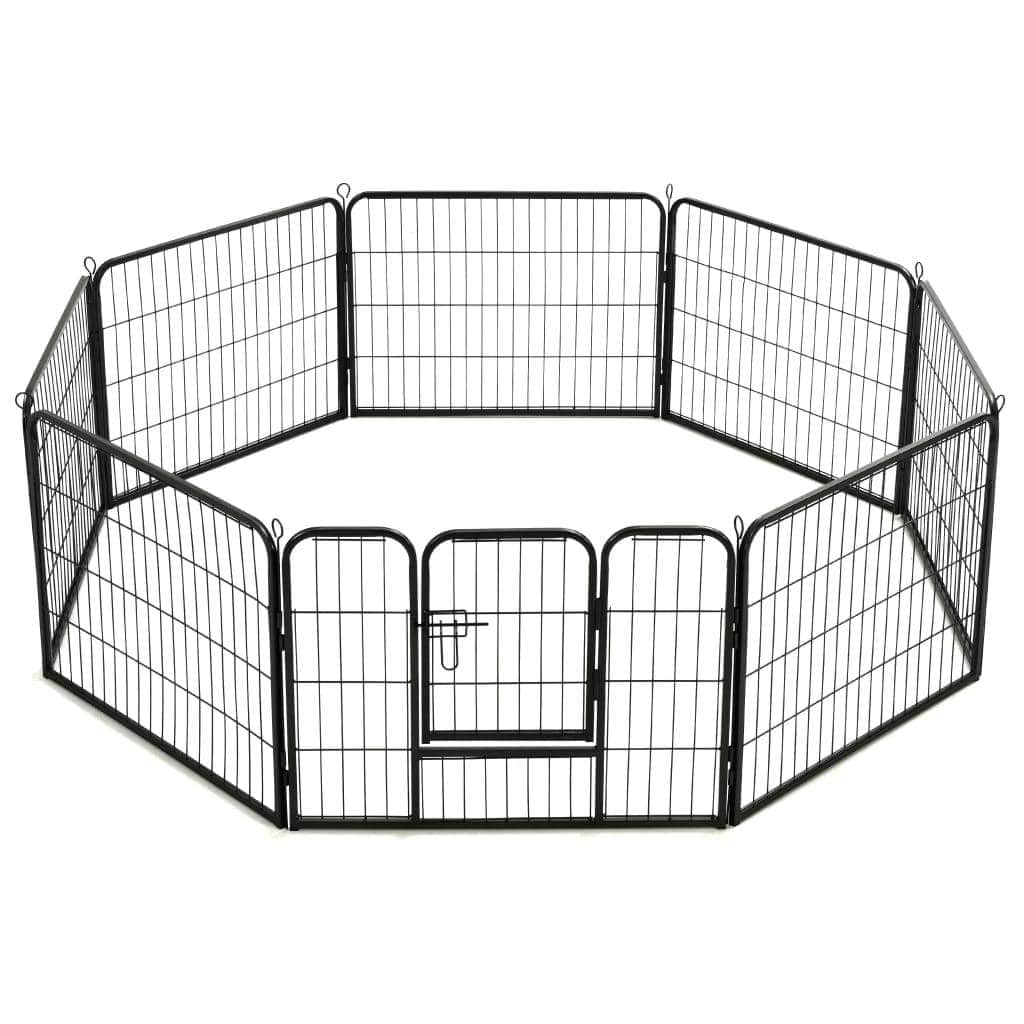 Dog Playpen 8 Panels Steel Black M