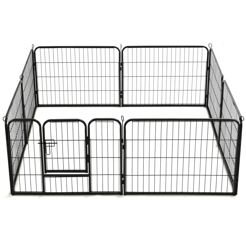 Dog Playpen 8 Panels Steel Black M