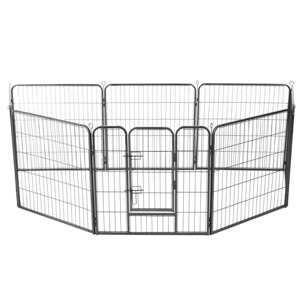 Dog Playpen 8 Panels Steel Black S