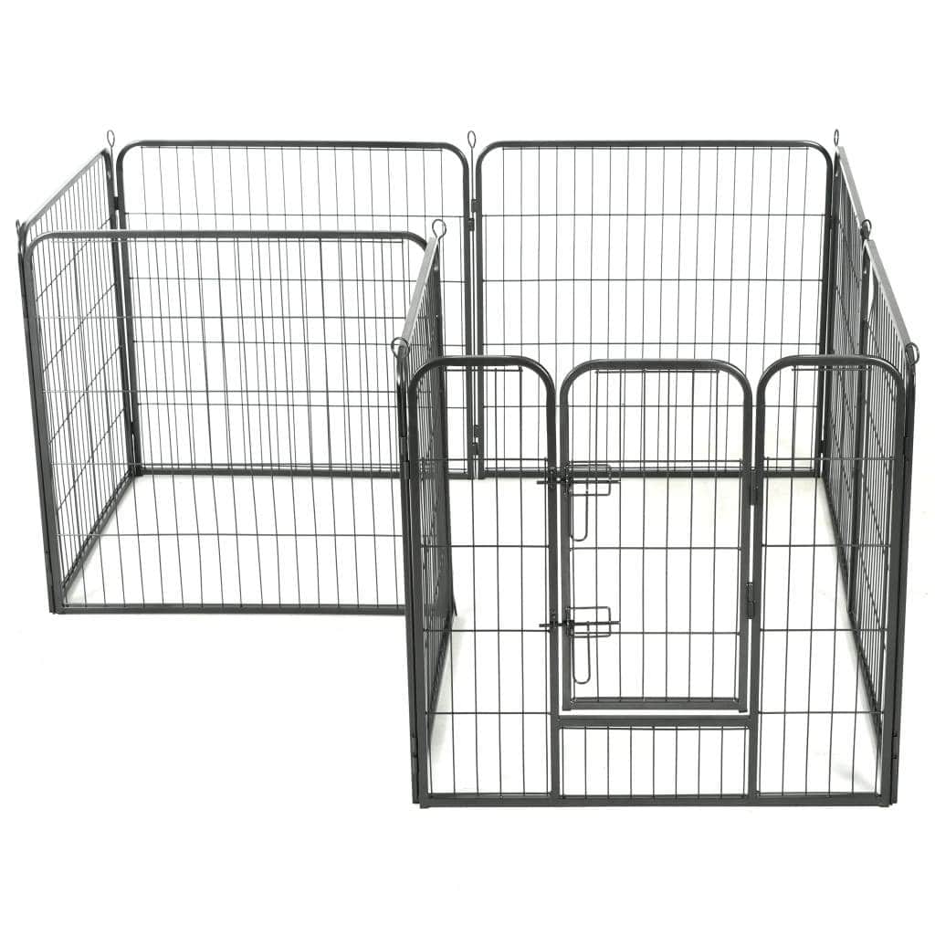 Dog Playpen 8 Panels Steel Black S