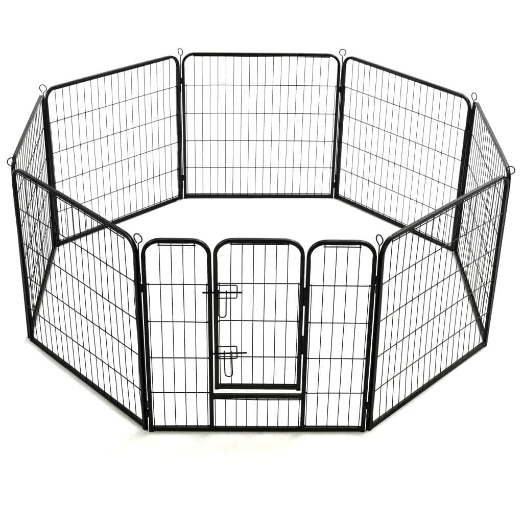 Dog Playpen 8 Panels Steel Black S