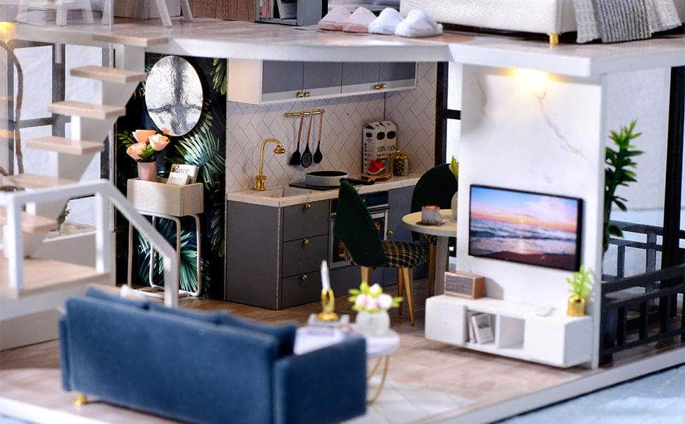 Dollhouse Miniature With Furniture Kit, Dust Proof, Music