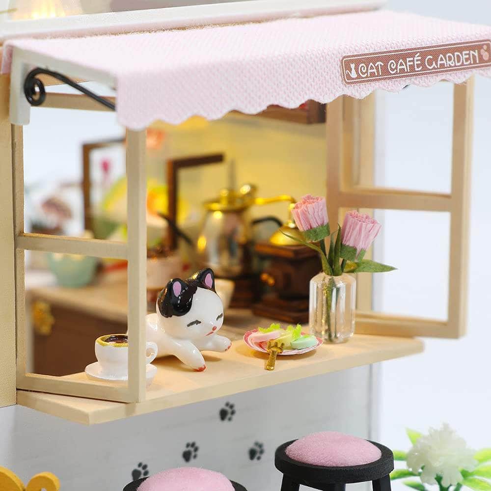Dollhouse Miniature With Furniture Kit, Dust Proof, Music - Cat Coffee