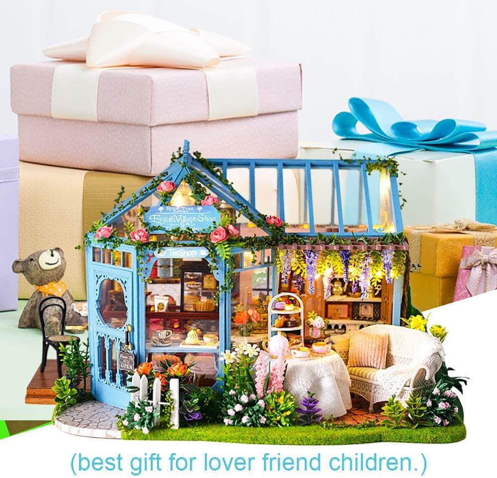Dollhouse Miniature With Furniture Kit, Dust Proof, Music - Rosa Garden Tea