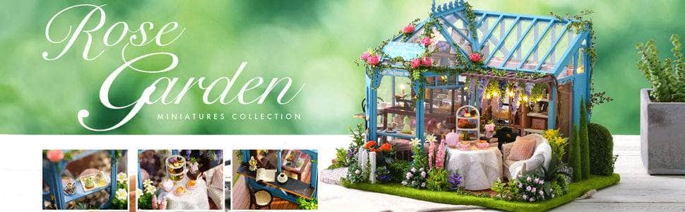 Dollhouse Miniature With Furniture Kit, Dust Proof, Music - Rosa Garden Tea